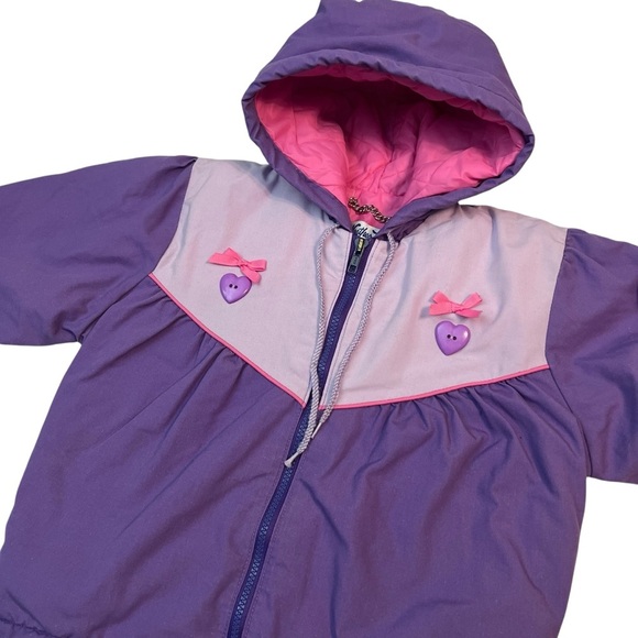 Vintage 90s Weather Tamer Girls Jacket‎ Purple Pink Hearts USA Sz 4T 5T - Picture 3 of 6